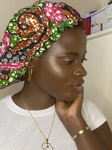 African print satin lined hair bonnet